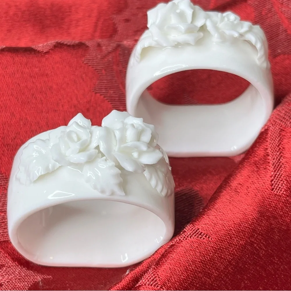 Antique Bone China Rose Napkin Rings Set of 4